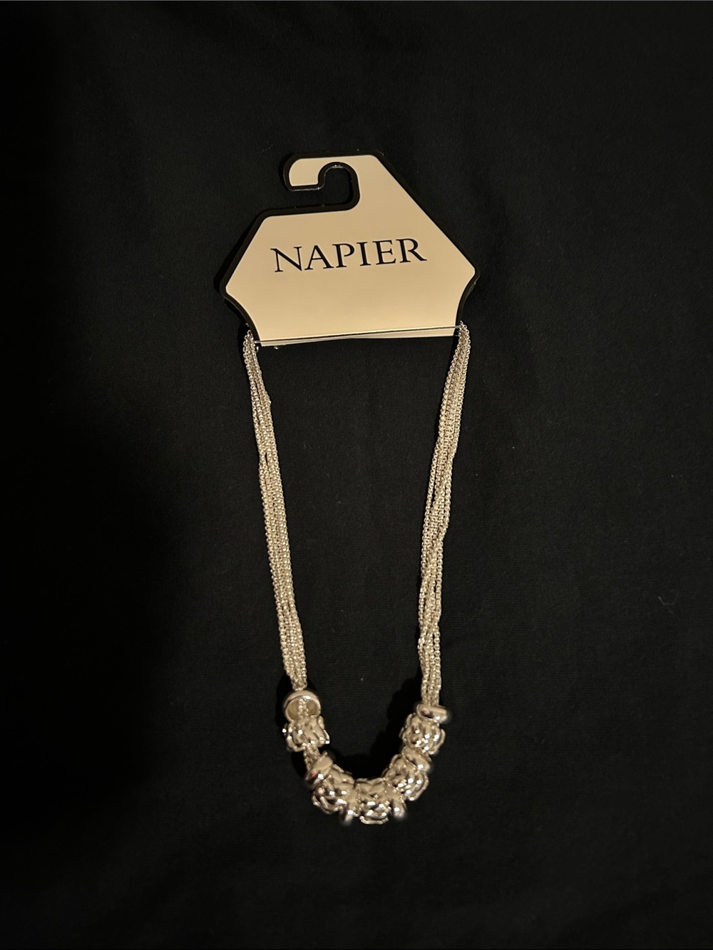 Napier Silver-Tone Multi Strand Necklace with Beaded Cluster
